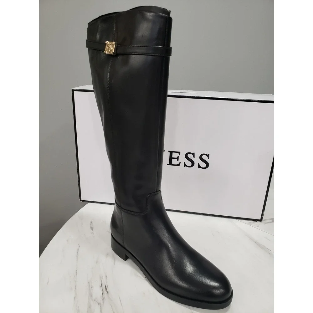 NEW Guess TALL Black leather boots ZORO Size 8.5 riding‎ fall knee high